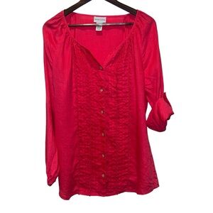 Soft Surroundings Women’s Large Bright Pink 100% Linen Pleated Button Blouse